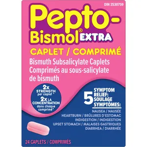 Pepto Bismol Extra Strength Caplets for Nausea, Heartburn, Indigestion, 24 Caplets, Original Flavor