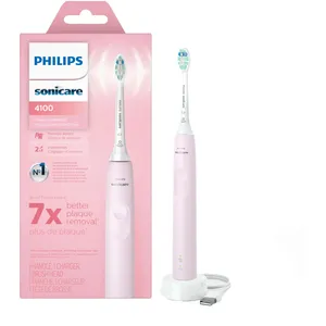 Philips 4100 Power Toothbrush, Rechargeable Electric Toothbrush, Pressure Sensor, Sugar Rose