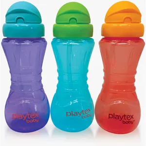 Playtex Comfy Grip Flip Top Straw Cup - Ergonomic, Hygienic, 10 Ounce, Pack of 3 for Kids