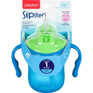 Playtex Sipsters Stage 1 Spill-Proof Straw Training Cup for Ages 4M+, BPA Free, Assorted Colors