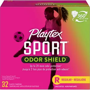 Playtex Sport Tampons with Odor Shield, Unscented, Regular - 360 Protection for Active Women
