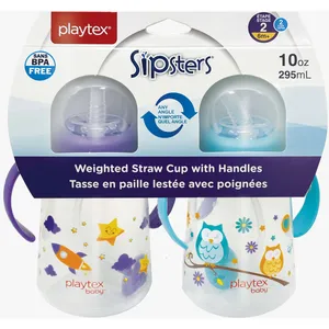 Playtex Weighted Straw Cup with Handles - Pack of 2, 10oz, Easy Grip, Hygienic Lids, Gender Neutral