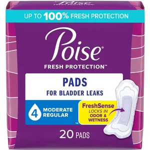 Poise Incontinence Pads, 20 Count, Moderate Absorbency, Regular Length for All-Day Freshness