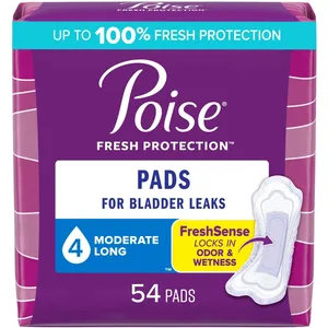 Poise Incontinence Pads for Women, Moderate Absorbency, Long Length - 3-in-1 Protection