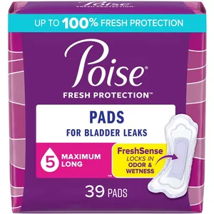 Poise Maximum Absorbency Incontinence Pads, Long - Trusted 3-in-1 Protection for Women