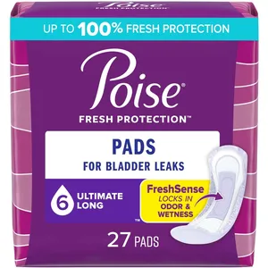 Poise Ultimate Absorbency Long Incontinence Pads for Women - 12 Hours of Dryness, Comfort & Odour Control