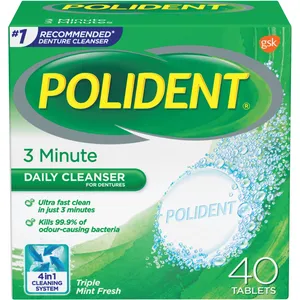 Polident 3 Minute Daily Denture Cleaner - 40 Tablets - Fast, Effective Stain Removal & Freshness