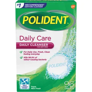 Polident Daily Care Denture Cleaner Tablets - 96 Count, Kills 99.9% Odour-causing Bacteria