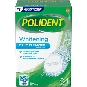 Polident Whitening Tablets for Dentures - 84 Tabs, Unique Microclean Formula for Freshness