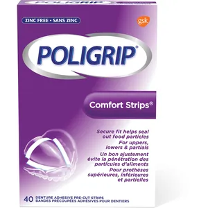 Poligrip Comfort Strip Denture Adhesive - 40 Count, Easy to Apply and Remove, Secure Fit for Comfort