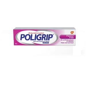Poligrip Flavour Free Denture Adhesive Cream 40g - All-Day Hold, Comfort, Zinc-Free Formula
