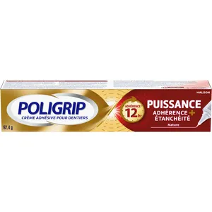 Poligrip Power Hold + Seal Denture Adhesive Cream - 12-Hour Strong Hold, Flavor-Free, Precision Nozzle