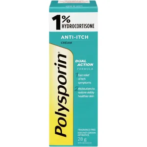 Polysporin 1% Hydrocortisone Anti Itch Cream 28g - Fast Relief from Itch Flare-Ups, Fragrance-Free
