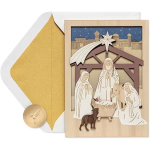Premium Religious Christmas Card - A Child is Born, Manger Scene with Foil, 5x7 inches