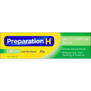 Preparation H Multi-Symptom Hemorrhoid Treatment Cream 25g with Bio-Dyne for Soothing Relief