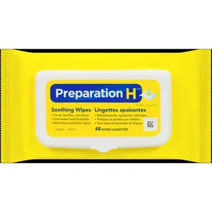 Preparation H Soothing Wipes, Aloe & Witch Hazel, Flushable, 48 Count for Hemorrhoid Cleansing