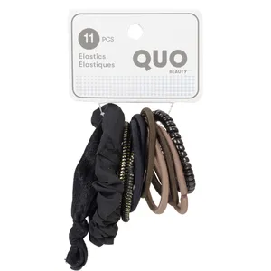 Quo Beauty 11 Pack Assorted Black Hair Elastics - Eco-Friendly and Perfect for All Hair Types