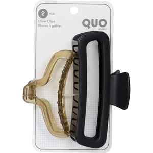 Quo Beauty 2pk XL Claw Clip Set in Black & Clear - Stylish Hair Accessories for All Hair Types