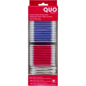 Quo Beauty Assorted Cotton Swabs - Soft Cotton Tips for Skincare, Eyes, Lips, Nails, Eco-Friendly