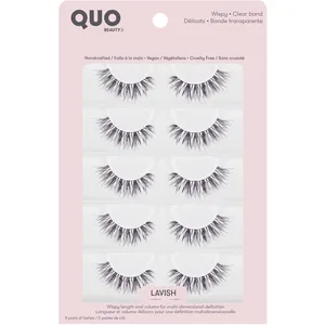 Quo Beauty Lavish Lashes - 5 Pairs of Wispy, Reusable Lashes with Clear Bands for Effortless Glamour