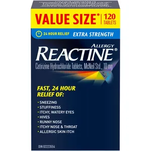 Reactine Extra Strength Antihistamine 24-Hour Relief, 10 mg, 120 Tablets for Allergies
