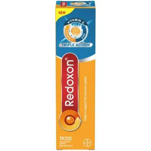 Redoxon Triple Action Effervescent Tablets - Immune Support with Vitamin C, D & Zinc, 10 Oranges Worth