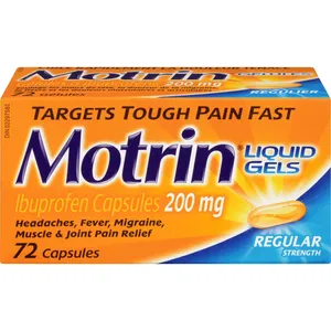 Regular Strength Motrin Liquid Gels 200mg for Pain Relief, Sore Muscles & Headaches - 72 Tablets