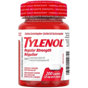 Regular Strength Tylenol 325mg Pain Relief Caplets - 200 Count for Headaches, Aches, and Fever
