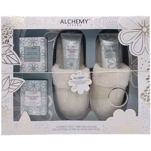 Relaxing Alchemy Living Gift Set - 2pc Foot Soak, 2pc Hand Cream, Cozy Knit Slippers