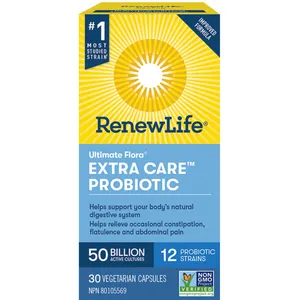 Renew Life Ultimate Flora Extra Care Probiotic 50 Billion CFU, 30 Veg Capsules for Digestive Health