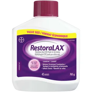RestoraLAX Powder Laxative - 45 Doses, No Taste, No Grit, No Gas, No Bloating, No Cramps, 765g