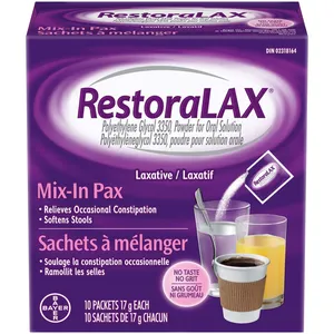RestoraLAX Powder Laxative - Effective Relief, No Taste, 10 Convenient Single Dose Sachets
