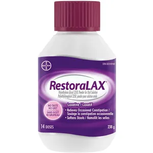 RestoraLAX Powder Laxative for Gentle Relief, 238g, No Taste, No Gas, No Bloating, 14 Doses