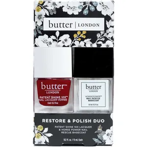 Restore & Polish Duo - Her Majesty's Red Nail Lacquer & Basecoat for Strong, Chip-Resistant Nails