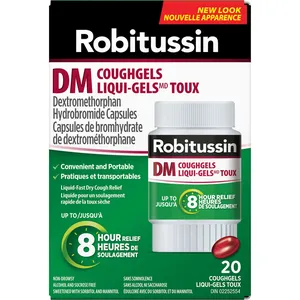 Robitussin DM CoughGels - 20 Count Liquid-Fast Relief for Dry Coughs, Alcohol & Sucrose Free