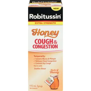 Robitussin Extra Strength Honey Cough & Congestion Syrup 115ml - Relieves Chest Congestion & Dry Cough