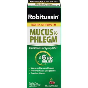 Robitussin Mucus & Phlegm Syrup Cherry Flavour Extra Strength 100 ml for Chest Congestion Relief