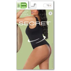SECRET Seamless Shaping Thong Bodysuit S/M - Medium Control, Adjustable Snap Closure, Tummy Panel