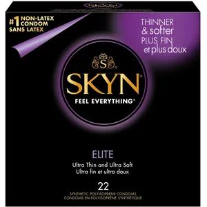 SKYN Elite 22 Natural Latex Free Lubricated Condoms - Ultra-Thin, 10% Thinner, 53mm Width