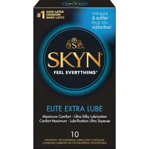 SKYN Elite Extra Lube 10 Count - Natural Latex Free Lubricated Condoms for Superior Comfort