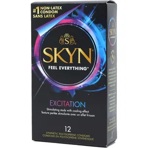 SKYN Excitation 12 Count Non-Latex Lubricated Condoms - Cooling Effect, Natural Feel, 53mm Width