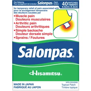 Salonpas Pain Relieving Patch 40ct for Muscle and Joint Aches - Easy Application, Flexible Design