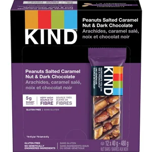 Salted Caramel Nut & Dark Chocolate Bar - Gluten Free, 5g Sugar, High Fiber, No GMOs, Peanut Lover's Delight