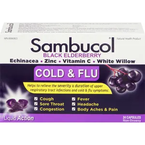 Sambucol Cold & Flu Capsules - Relief from Cough, Congestion, and Fatigue - 60 Count