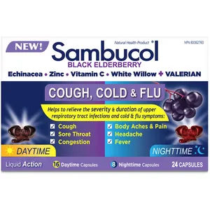 Sambucol Cough Cold Flu Day & Night - Echinacea, Elderberry, Zinc for Immune Support