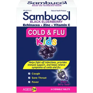 Sambucol Kids Chewables for Cough, Congestion & Fever Relief - Immune Support for Ages 2-13
