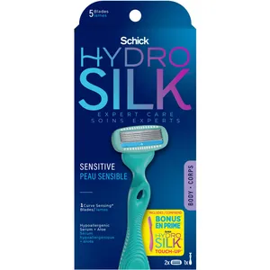 Schick Hydro Silk Sensitive Razor with Silk Touch Up, 5 Blades for Close Shave, Moisturizing Serum