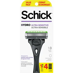 Schick Hydro Ultra Sensitive Razor Set for Men - Includes 1 Handle and 4 Refills for Smooth Shaving