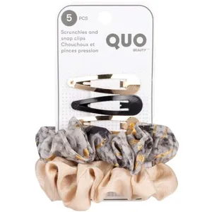 Scrunchie and Snap Clip Set 5pk - Gold and Black Hair Accessories for All Hair Types