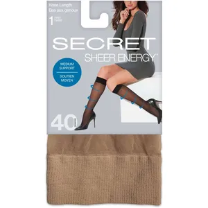 Secret Sheer Energy Medium Support Sheer Knee Length Sandalfoot, 40 Denier, One Size